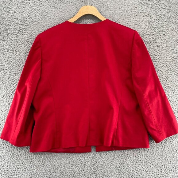 Tahari Jacket Womens 16 Petite Red Zip Pockets Open Front Blazer Stretch Office - Picture 3 of 11